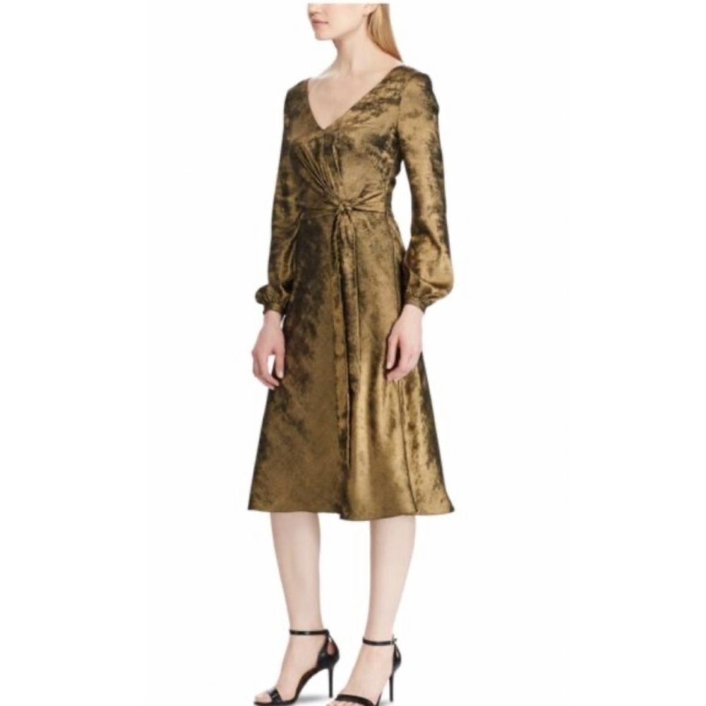 Lauren Ralph Lauren gold tea length wrap dress